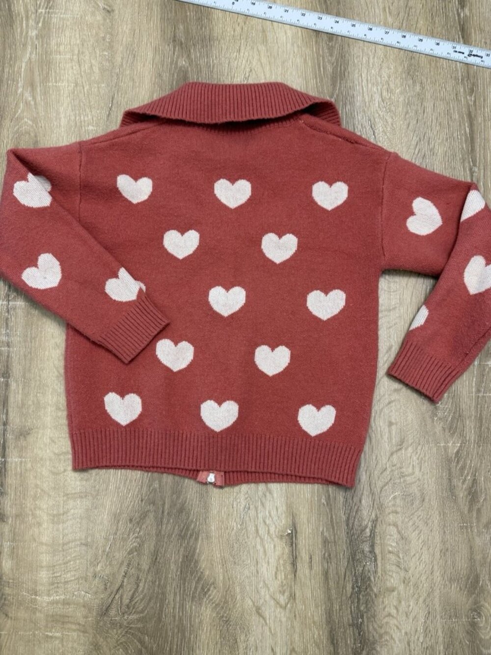 Sweet Storiez Girls 14 Pink/White Heart Knit Full Zip Collared Sweater - Picture 5 of 6